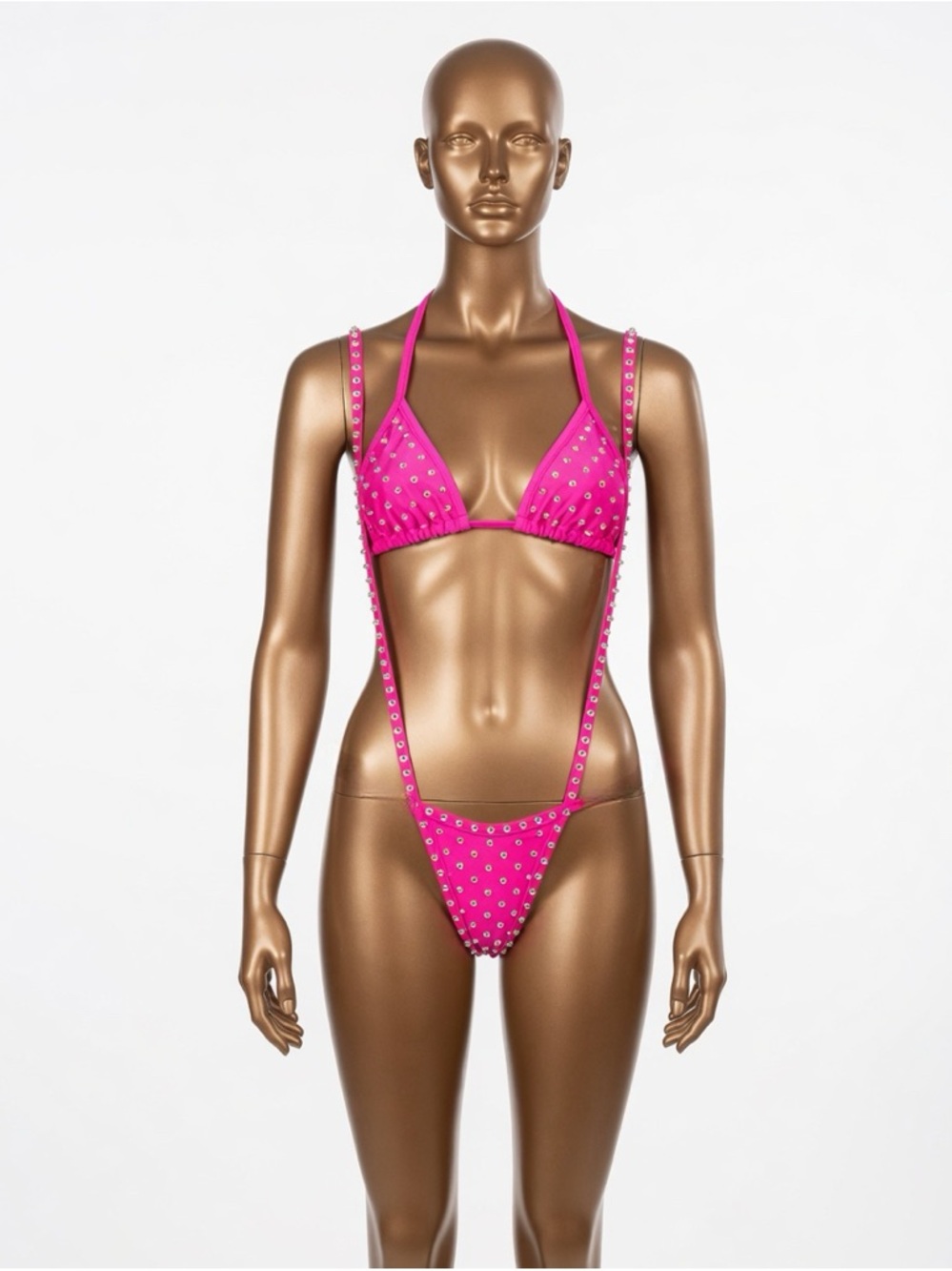 Hot Pink Studded Triangle Bikini - Women Swim
